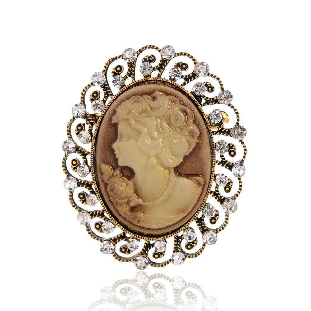 Vintage Victorian Design Queen's Cameo Brooch Pin, Antique Wedding Beauty Jewelry Gift, Elegant Style