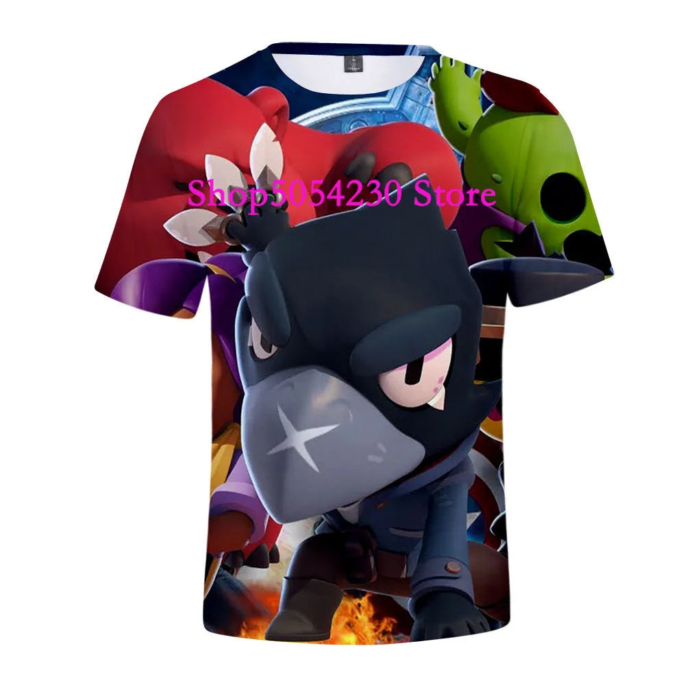 Boys Summer T-shirt Tees Brawl-Stars Anime Figures Leon Cartoon Characters Kids Cosplay Costumes Crow T Shirt Christmas Gifts
