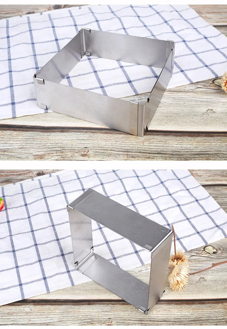 1pc large stainless steel adjustable telescopic active long square mousse ring cake baking mold