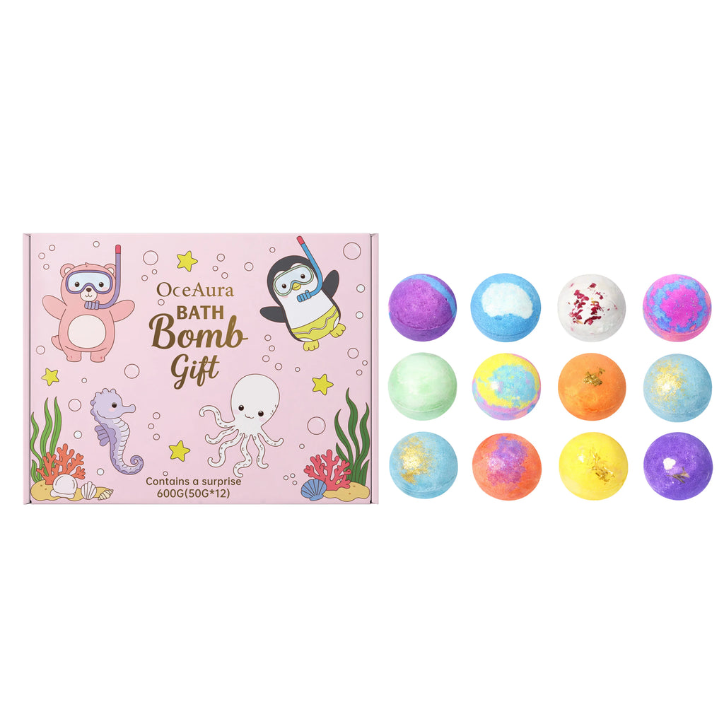 12pcs Kids Bath Bombs Set with Surprise Toys Inside Natural Organic Bubble Bath Fizzies Balls Gift for Children Holiday Gift Set