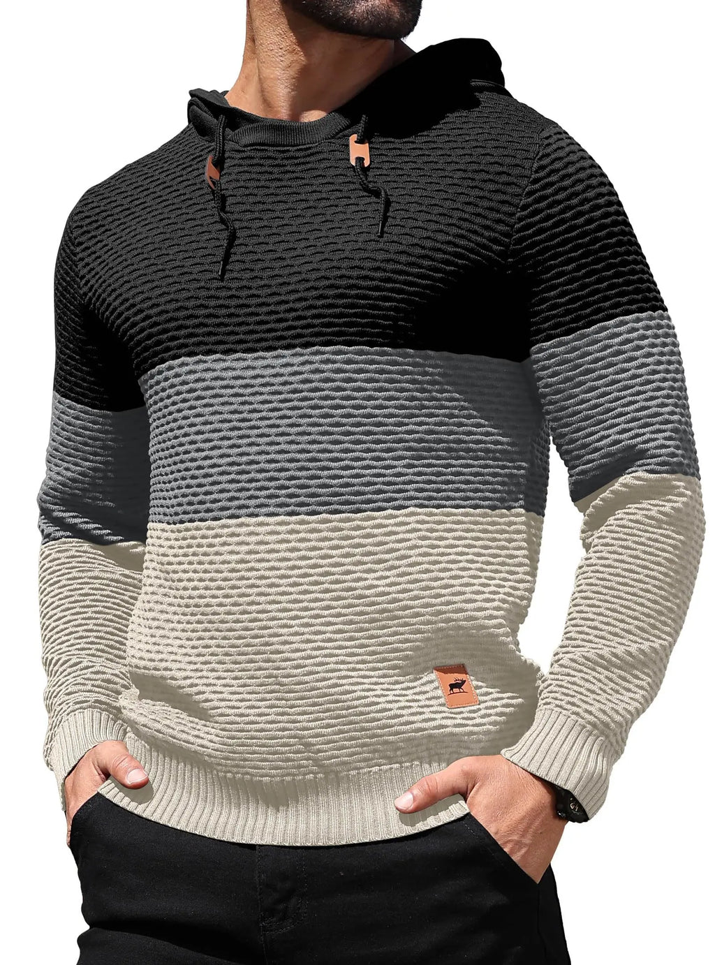 Men's Sweater Spring New Sport Warm Form Fitting Knit Pullover Sweater Hoodie Drawstring Hoodies Casual Sweatshirt US Size