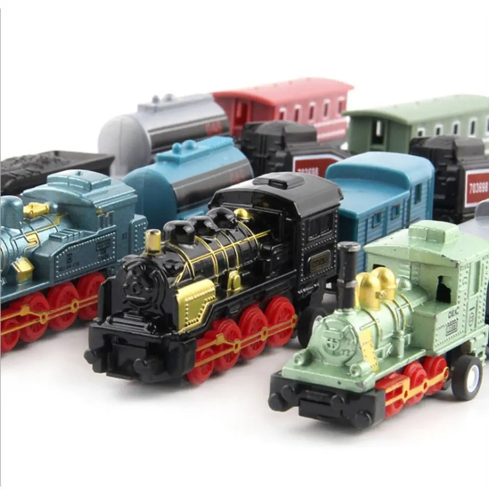 Car Vehicles Retro Steam Train Pull Back Model Diecast 1:60 Alloy Toy Train Kids Toys Set For Boys Gifts Kids Birthday