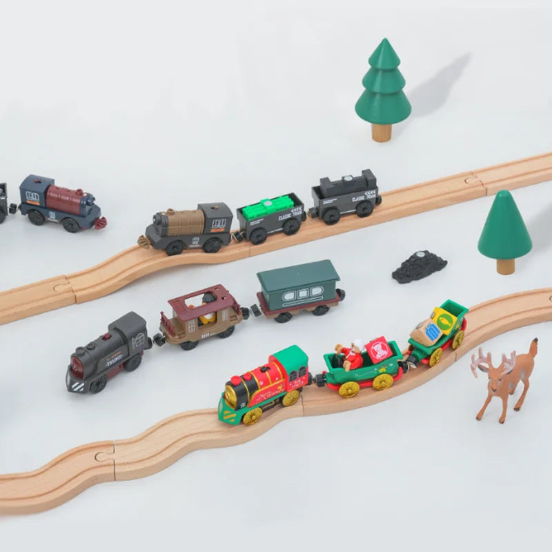 New Electric Train Set Compatible with Thomas Wooden Train Track Train Toys For Kids Christmas Birthday Gift