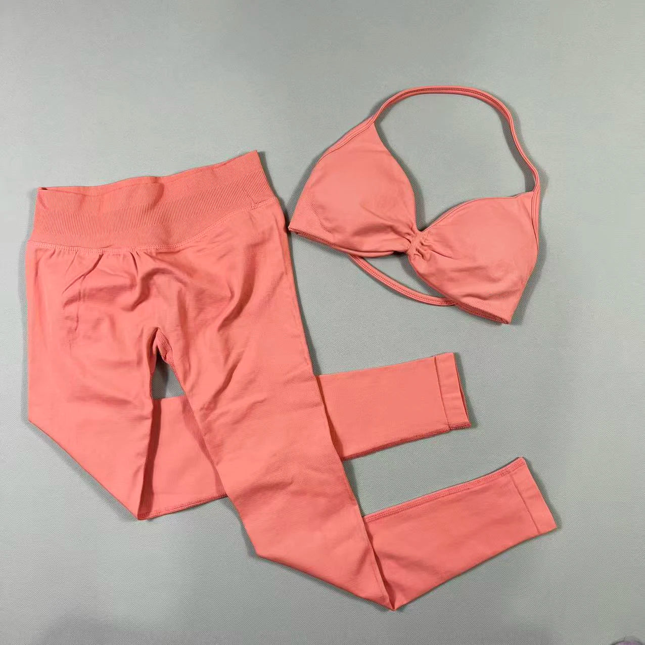 UETEEY Set For Woman Strappy Yoga Bra Sports Top Workout Leggings Set Seamless Gym Set Fitness Clothes Outfit Activewear