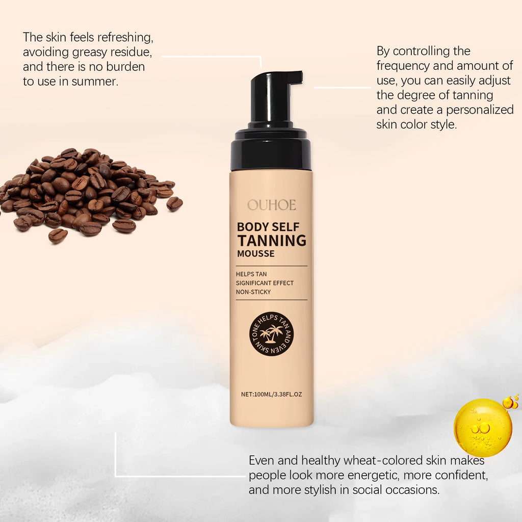 Ouhoe 100ml Sunless Self Tanning Mousse QuickDry Bronze Bronzer Natural Looking Tan for Face and Body Waterproof Outdoor Formula