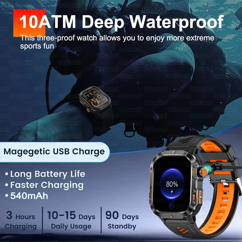 2025New GPS Smart Watch For Xiaomi IOS Military Compass Flashlight Smartwatch Men 10ATM Waterproof 100+Sport Modes BT Call Watch Secondary image