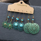 Boho 3Pcs/set Ethnic Leaf Bronze Earrings Set Vintage Hanging Earrings for Women Gypsy Statement Jewelry Accessories Pendientes
