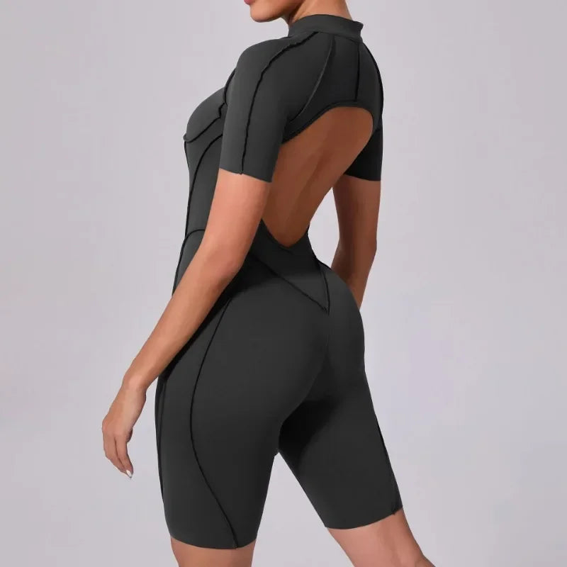 Women's Tracksuit Gym Workout Sports Clothes Outfit Zipper Jumpsuit Yoga Fitness Overalls Set Open Back Bodysuits Suit for Women
