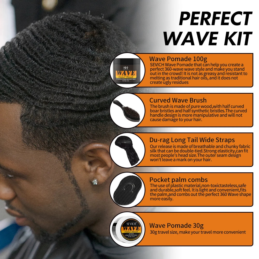 Deep Wave Control Pomade 360 Biotin Sport Strong Hold Wave Hair Gel With Brush Wavy Hair Oil Shampoo Conditioner Styling Care