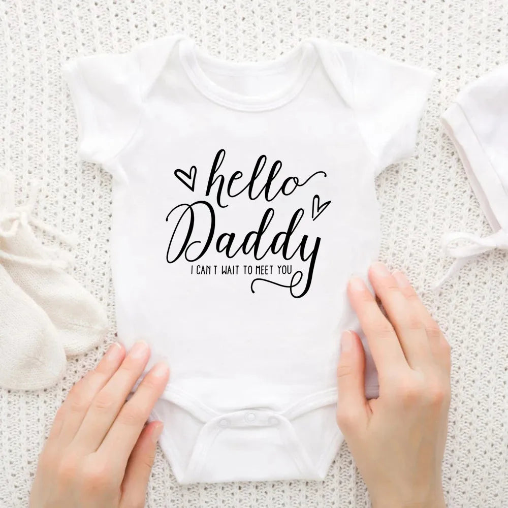 Pregnancy Reveals Hello Daddy I Can't Wait to Meet You Newborn Baby Girl Short Sleeves Jumpsuit Soft Cotton Bodysuit Romper Main image