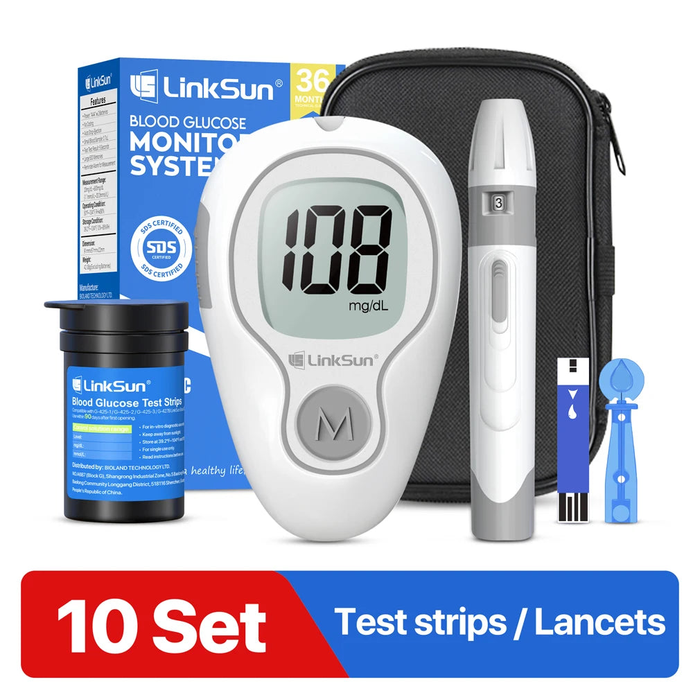 LinkSun Blood Glucose Meter G-425-3 Glucometer No Code for Diabetes Test 10/50/100pcs Strips Lancets Medical Blood Sugar mg/mmol
