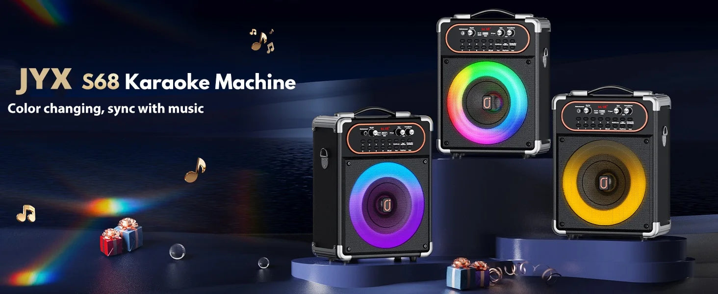 S68 Kara Ok with 2 Microphones, Portable Bluetooth 5.3 Kara Ok Speaker,Echo Adjustment, Supports Tv through Auxiliary Connection