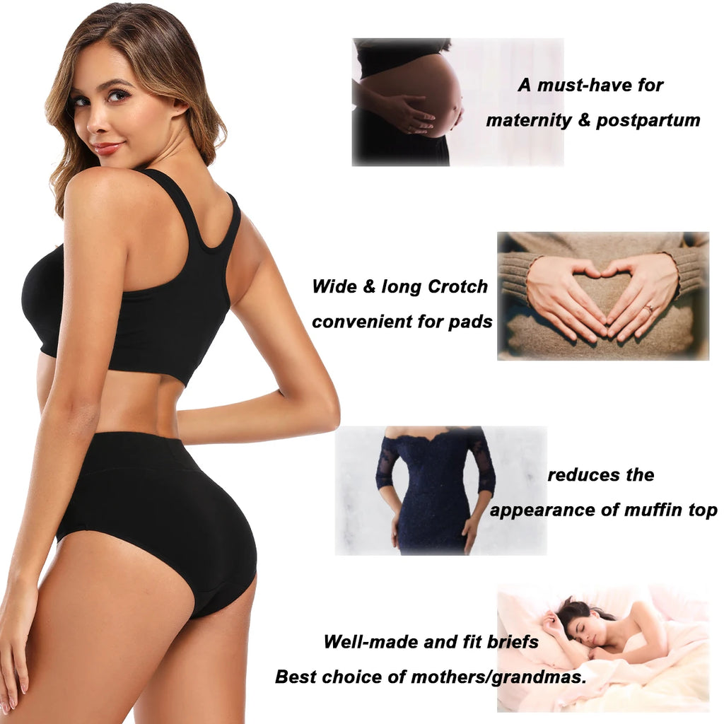 Molasus 5pcs Women's Cotton Panties Seamless Underwear High Waist Full Coverage Ladies Briefs Set Breathable Underpant Plus Size