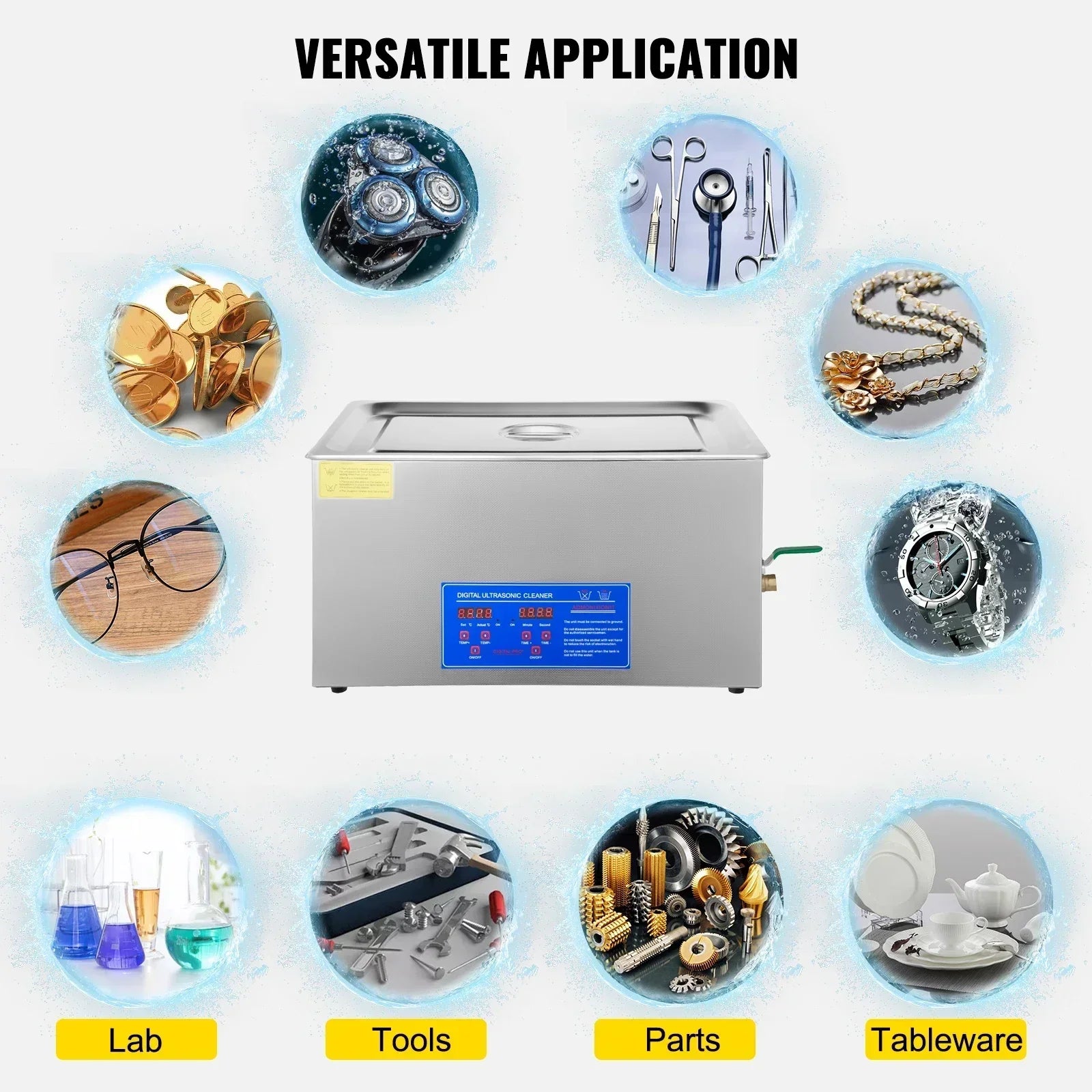 VEVOR Ultrasonic Cleaner Ultrasound Cleaner Portable Ultrasound cleaning Machine Multifunction 1.3L-30L Diswasher Home Appliance