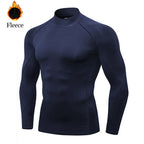Winter Fleece Sports Shirt Men High Neck Compression Shirt Long Sleeved Training Top High Stretch Undershirt