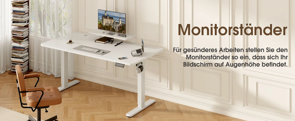 Devoko Height Adjustable desk Electric 180 × 80cm with Monitor Stand Ergonomic Seat Standing Desk (White)