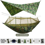 260x140cm Camping Hammock Double Size Parachute with Mosquito Net Rain Fly Tarp Lightweight for Hiking Travel