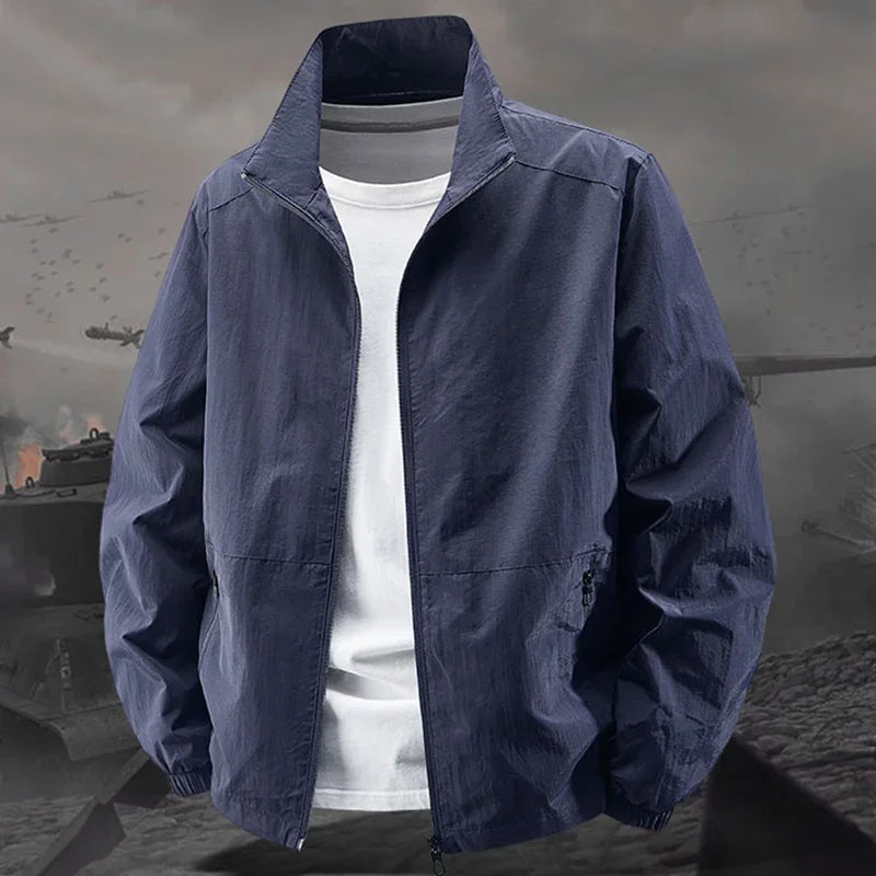 Men's Stand Collar Jacket Spring Breathable Lightweight Anti-Wrinkle Windbreaker Outdoor Sport Casual Quick-Drying Work Jackets