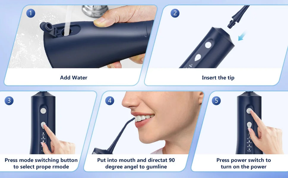 Sejoy Electric Water Flossers Oral Irrigator Rechargeable Portable Dental 5 Modes Water Tank Teeth 300ML Waterproof Cleaner