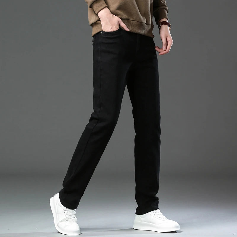 2026 98% Cotton Elastic Cotton Jeans Men's Spring Slim Straight Denim Pants Comfort Large Size Korean Business Casual Trousers