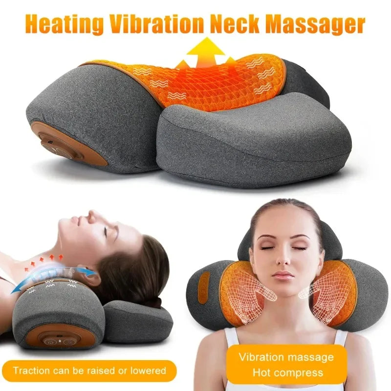 Electric Neck Massager Pillow Cervical Stretcher Heating Vibration Massage Back Traction Orthopedic Sleeping Pillows Support Main image