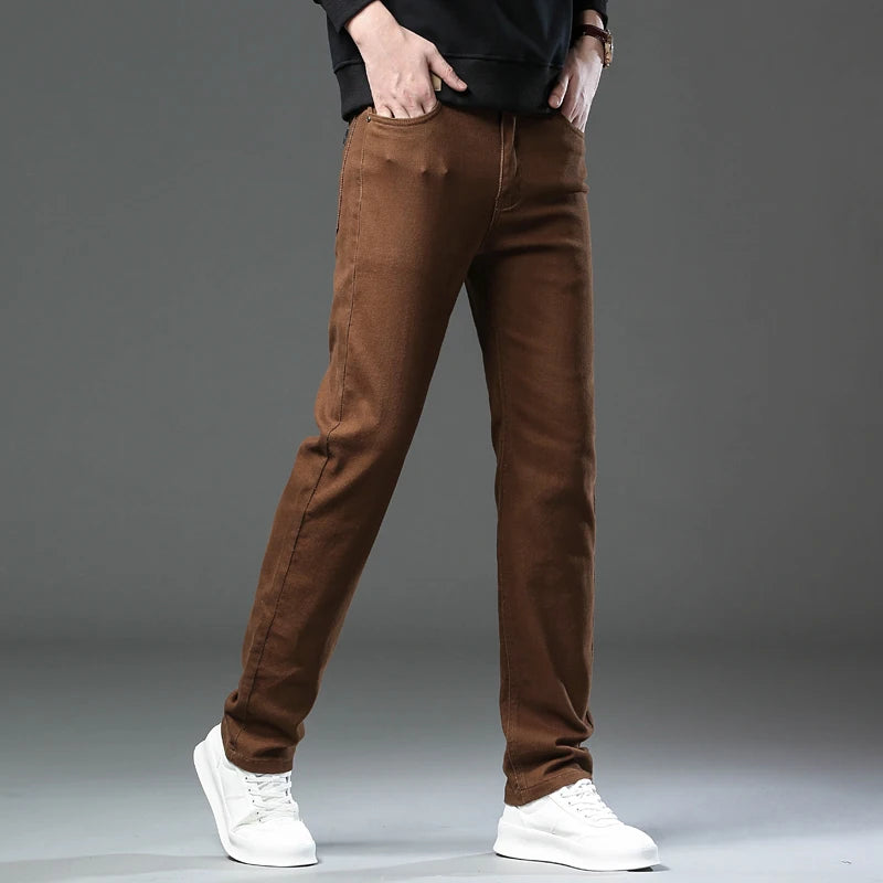 2026 98% Cotton Elastic Cotton Jeans Men's Spring Slim Straight Denim Pants Comfort Large Size Korean Business Casual Trousers