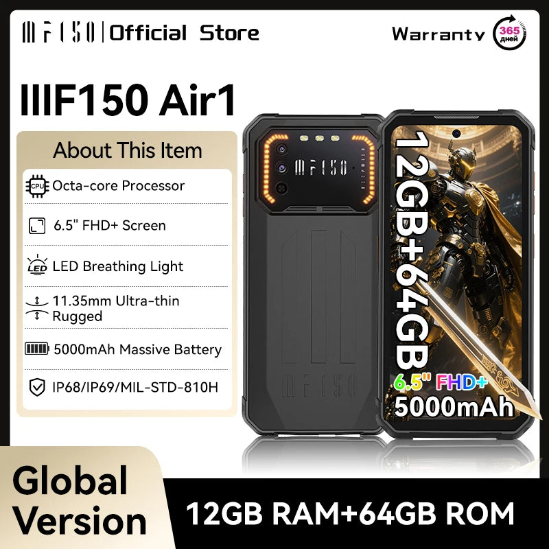 IIIF150 Air1 Rugged Phone Smartphone 5000mAh Battery 6.5" FHD+ Display 20MP Camera NFC IP68 IP69K 11.35MM Ultra-Thin Rugged Main image