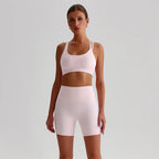 Solid Color High Waist Gym Yoga Short Legging Set Tight Women Cross Back High Impact Shoulder Strap Fitness Bra Top Sportwear
