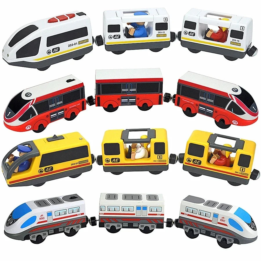 Train Track Wooden Train Toys Magnetic Set Electric Car Locomotive Diecast Slot Fit All Wood Brand Biro Railway Tracks For Kids Main image