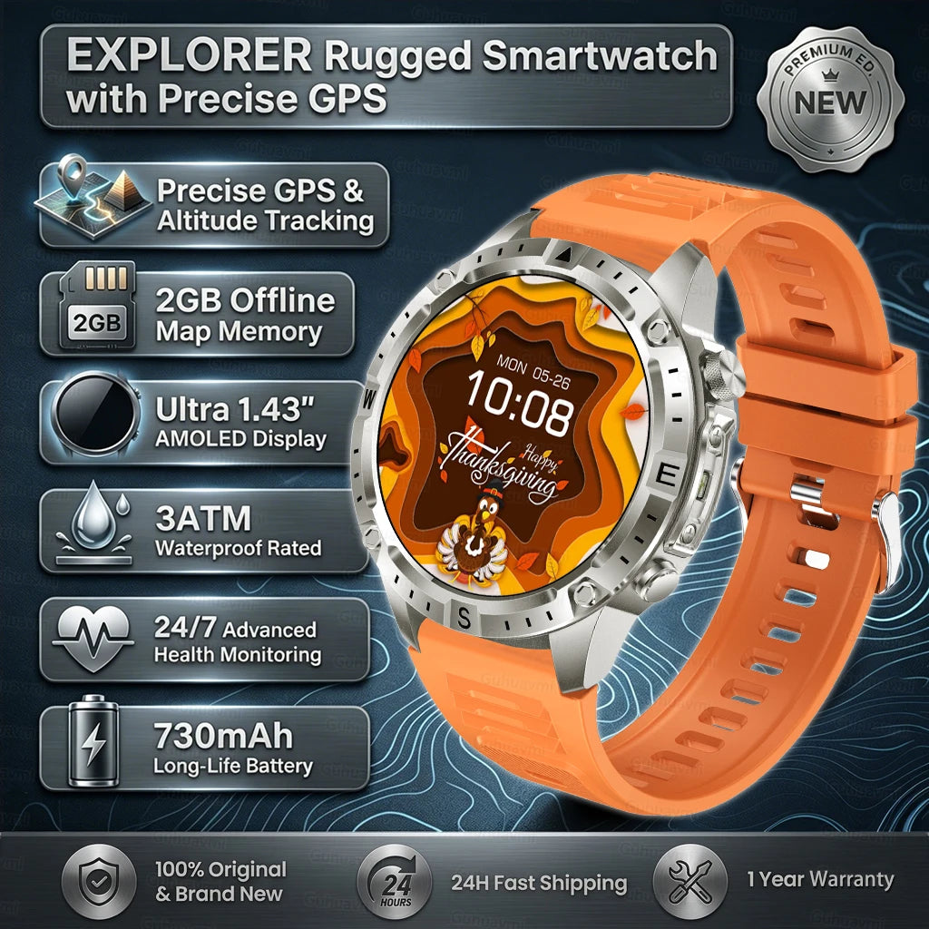 Smart Watch for Men GPS Offline Maps 2G ROM 10ATM Waterproof Heart Rate Diving Skiing Hiking Rugged Durable Smartwatch Men Women