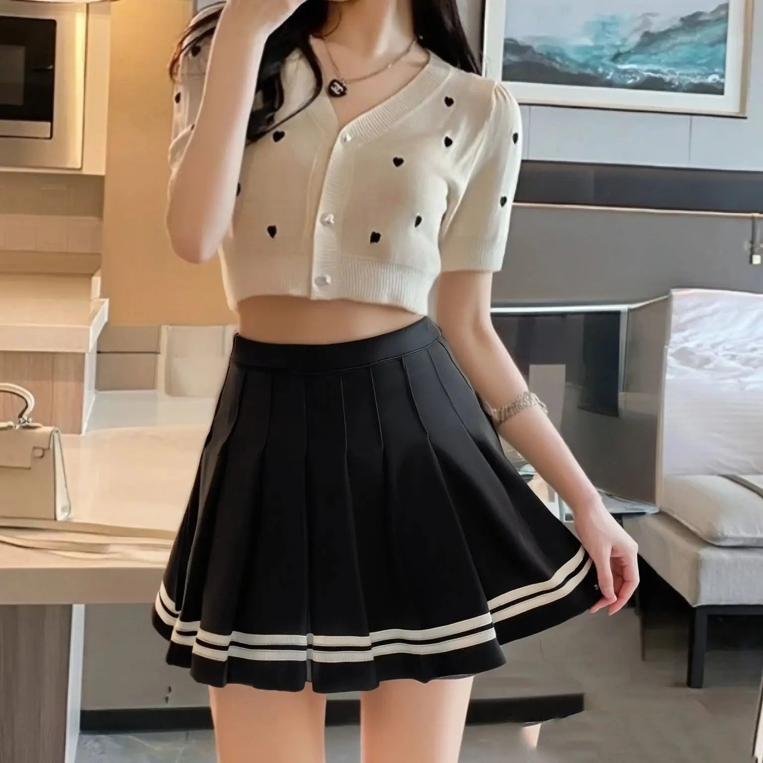 Vintage Korean Style Patchwork Skirt Harajuku JK Black Pleated Skirts Gothic Streetwear High Waist Mini Skirt Women Punk Skirt