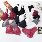 Women Push-Up Bra Set Sexy Lingerie Floral Lace Wire Free Bralette Low Rise Panties Sexy Briefs Female Underwear Intimates