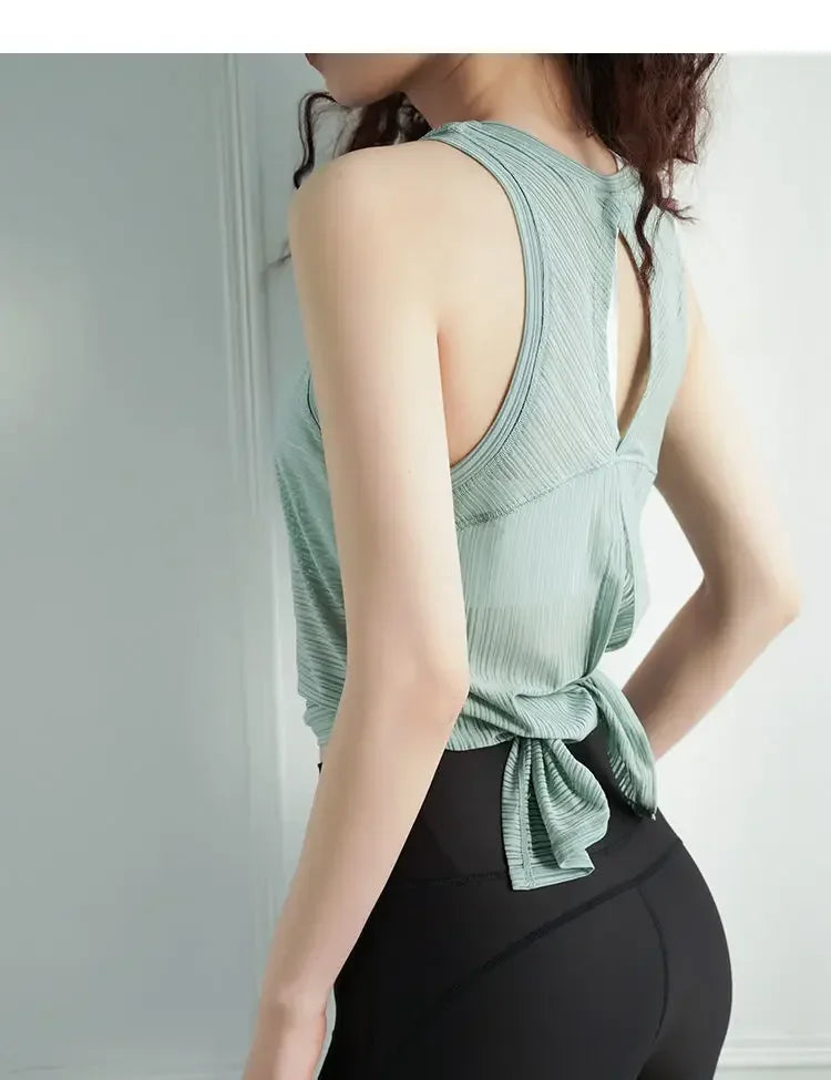 Sexy Sleeveless Backless Sports T-Shirt Women's Gym Tank Top Loose Sportswear Breathable Workout Tank Top Fitness Yoga Dance