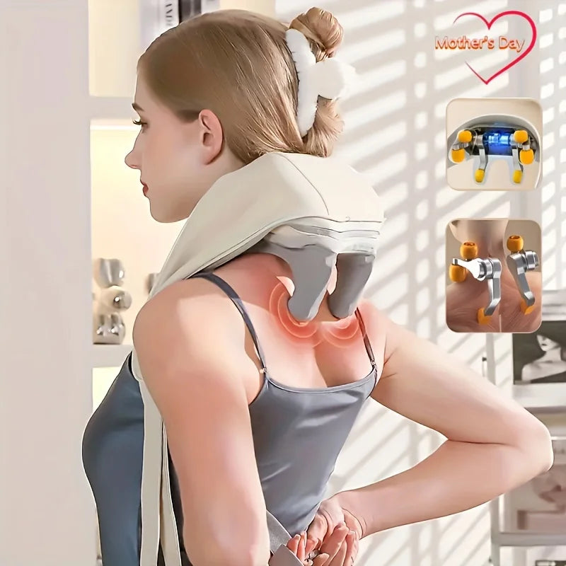Neck Shoulder Massage Shawl Relaxer Cervical Spine Muscle Heated Trapezius Massager Press Kneading Charging Main image