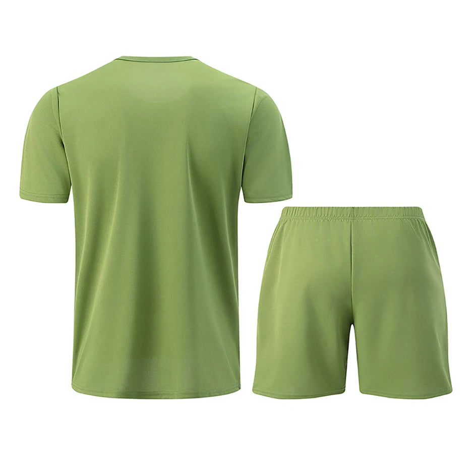2-Piece Men's Summer Quick drying Sports Suit Loose And Breathable Short Sleeved T-shirt Running And Fitness Black Pocket Shorts