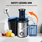 BRIEFNESS Juicer Centrifugal Juicer Machines Whole Fruit Vegetable 500W 65mm Wide Mouth 2 Speed 500ml Efficient Juice Maker