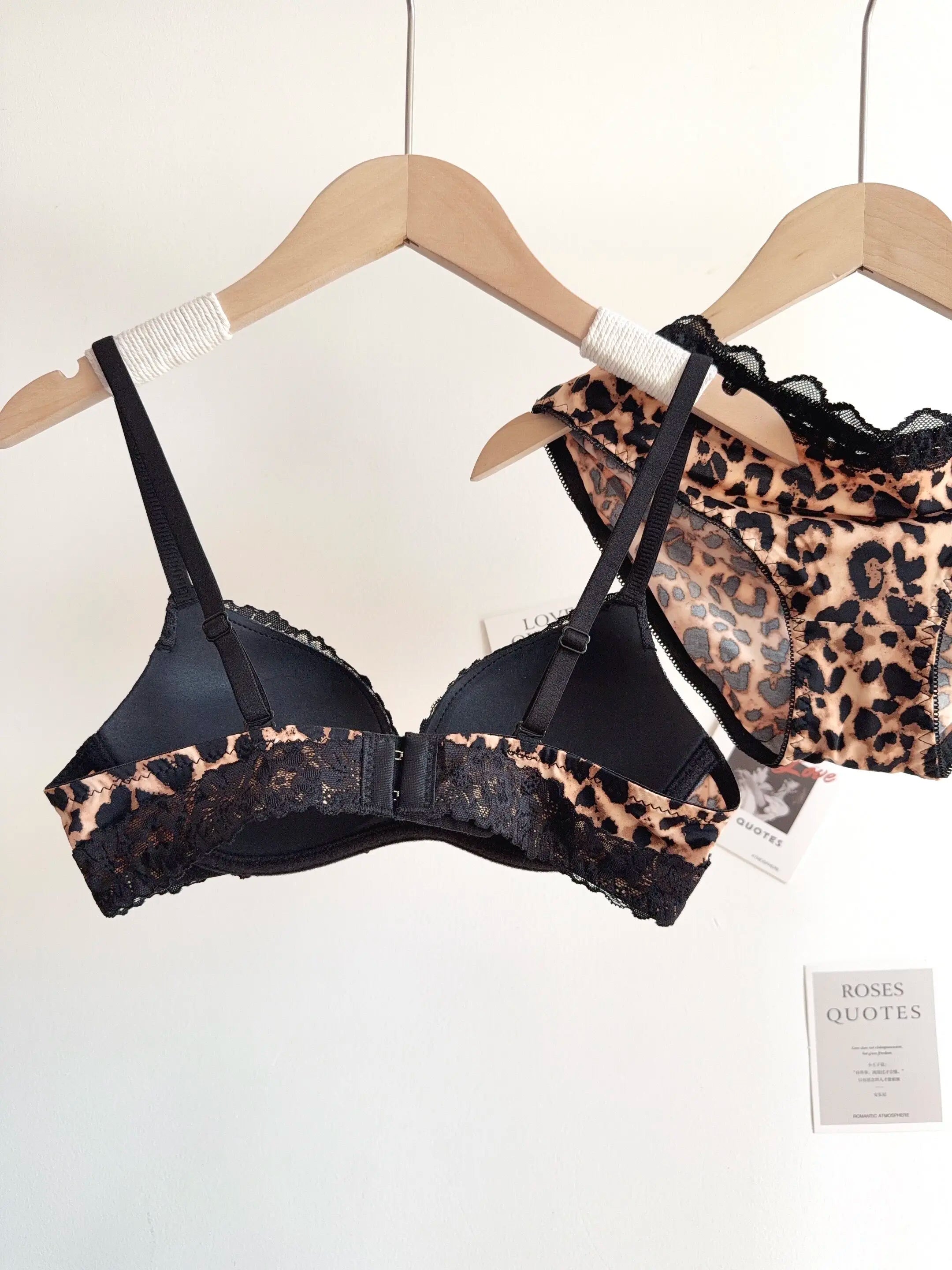 Sexy Leopard Print Lingerie Set Women Wireless Invisible Push Up Small Breasts,adjustable A To C Cup,sheer Lace Pure Design, S-X