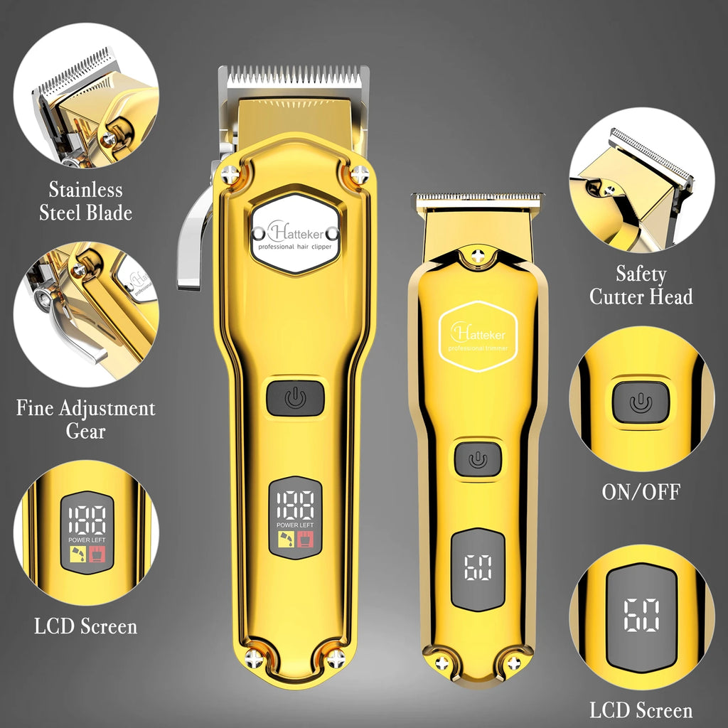 HATTEKER Professional Hair Clipper for Men Cordless Metal Barber Clipper and Trimmer Set Clipper for Hair Cutting Kit