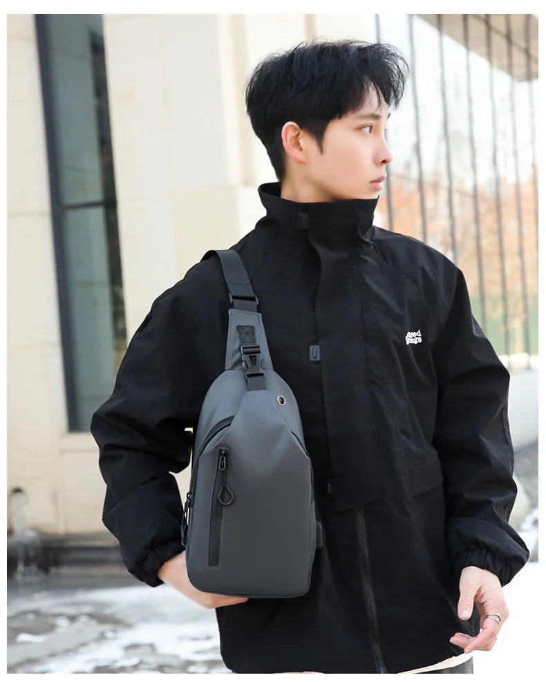 Men Bag Fashion New Solid Color Men Chest Bag Outdoor Casual Fashion One Shoulder Crossbody Bag Nylon USB Charging Shoulder Bags