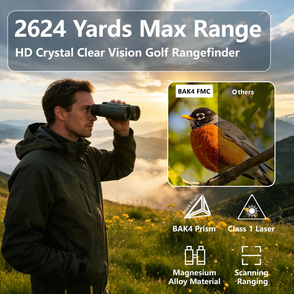 BOSHIWEI 10x42 HD Binoculars with Laser Rangefinder IPX7 Waterproof Ergonomic Design for Long Time Outdoor Viewing and Measuring