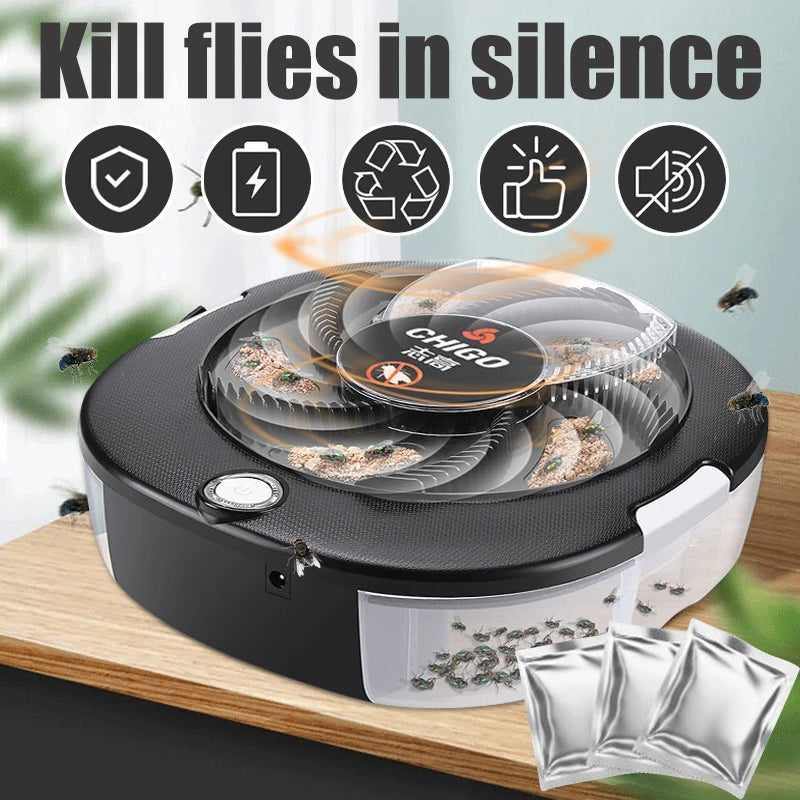 CHIGO Flycatcher Rechargeable/USB Electric Fly Trap Safety Indoor Flytrap Outdoor Insect Pest Catching Tool For Kitchen Garden