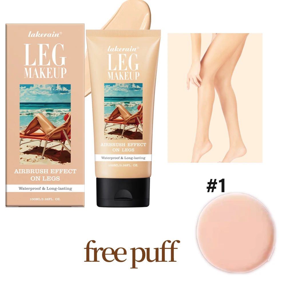 Bronze Leg & Body Makeup Foundation With Powder Puff 100ml Waterproof Long Lasting Even Skin Tone Body Tanning Cream 3 Colors