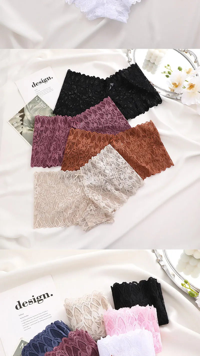 FINETOO 2Pcs Lace Four Shorts Women Low-Rise Panties Floral Underwear S-XL Girls Sexy Panties Ladies Lace Underpants Lingerie
