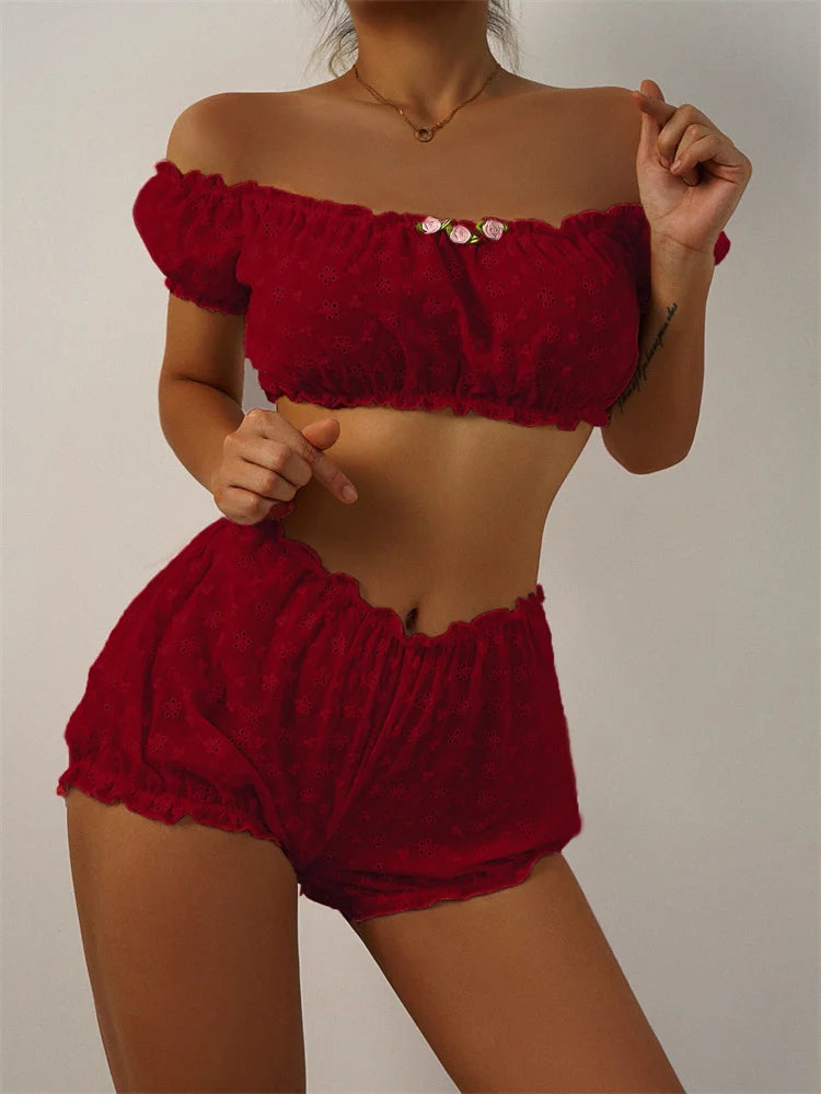 Sexy Lingerie Ruffles Floral Embroidery Women's Underwear Off Shoulder Sexy Bra Set Comfortable Cotton Intimate Underwear Set