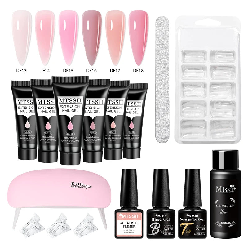 24PCS/Set 20ml Poly Naili Extension Gel  Kit Mini UV Lamp Sealer With Base Top Coat Professional Poly UVNail Gel Kit Starter Kit