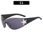 New Y2K Rimless Punk Sunglasses Goggle Women Men Luxury Brand Wrap Around Sun Glasses Five Star Eyewear Sports One Piece Shades
