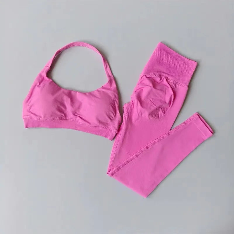 Seamless Yoga Suit Women's Beauty Back Sports Bra Lingerie Peach Buttocks Fitness High Waist Legigngs Gym Yoga Suit Pilates Set Main image