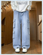 Autumn New Men's Loose Jeans Multi-pocket Work-wearing Jeans Street Hip-hop Straight Wide-leg Pants Baggy Dance Pants