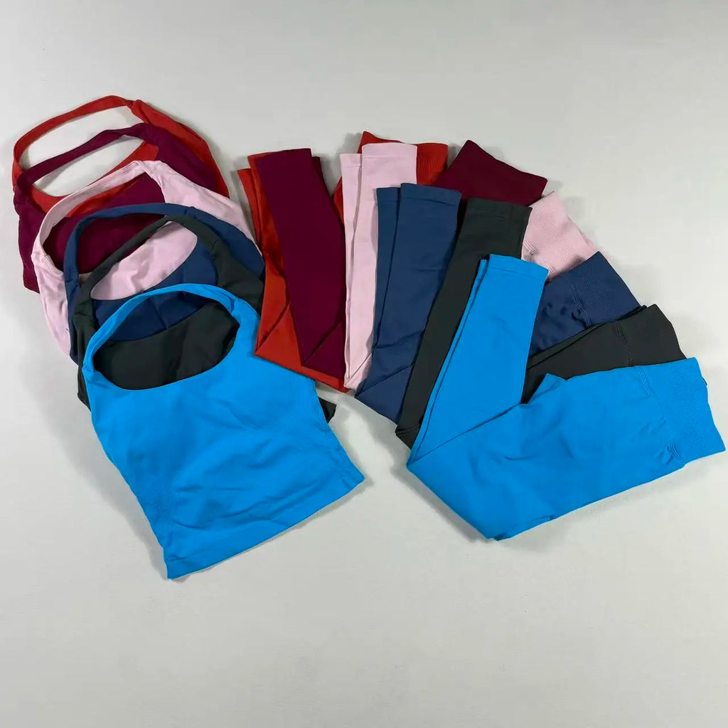 NO LOGO Yoga outfit sports Impact gym set Halter Top and leggings pant sets Backless halterneck High stretch sportswear