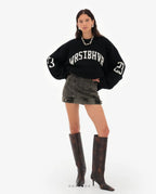 Trendy Loose Letter Jacquard Knitted Pullover Women's 2025 Autumn New Highstreet Gray Black Soft Sweater Hottie Versatile Pieces